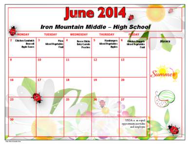 Iron Mountain Middle – High School Chicken Sandwich Broccoli Apple Sauce  Pizza