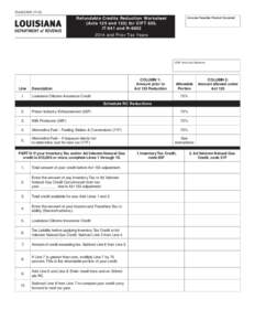 R-620CRW (7/15) 	  Refundable Credits Reduction Worksheet (Acts 125 and 133) for CIFT 620, IT-541 and R-6922