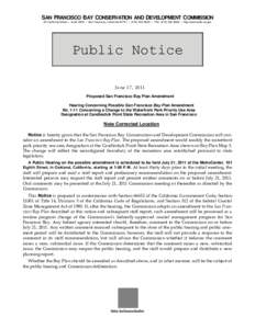 Hearing Concerning Possible San Francisco Bay Plan Amendment  No[removed]Concerning a Change to the Waterfront Park Priority Use Area Designation at Candlestick Point State Recreation Area in San Francisco