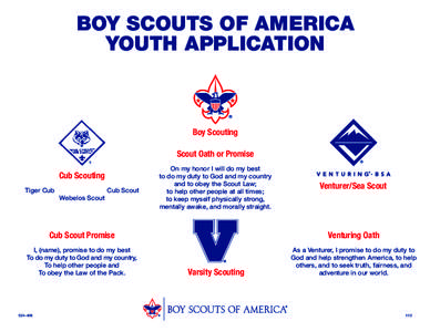 BOY SCOUTS OF AMERICA YOUTH APPLICATION Boy Scouting Scout Oath or Promise Cub Scouting