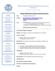 Rhode Island Building Official’s Association www.riboa.net PO Box 1246 – Coventry, RI[removed]___________________________________________________________  Regular RIBOA Meeting (agenda) & Education Seminar