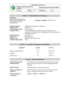 Sagent Pharmaceuticals, Inc.  Topotecan Hydrochloride for Injection  Material Safety Data Sheet (MSDS)