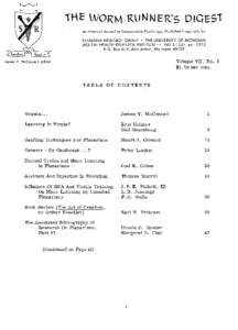 1HE WORM RUNNER~5 DIGEST an Informal Journal of Comparative Psychology, Published Irregularly by PLANARIA RESEARCH GROUP • THE UNIVERSITY OF MICHIGAN MENTAL HEALTH RESEARCH INSTITUTE ,. NO, extP.O. Box 64