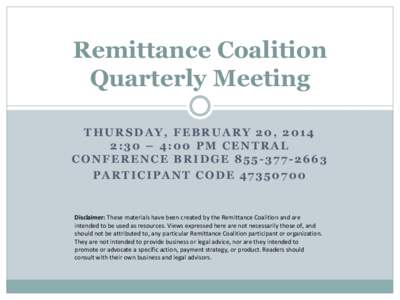 Remittance Coalition Quarterly Meeting
