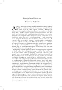 Comparison Literature Rebecca L. Walkowitz A  famous South African author composes a series of essays in