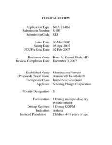 Mometasone Clinical Review -- PREA