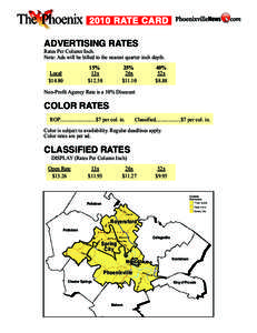 2010 RATE CARD  ADVERTISING RATES Rates Per Column Inch. Note: Ads will be billed to the nearest quarter inch depth. 15%