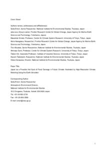 Cover Sheet Authors names, address(es) and affiliations(s): Seita Emori, Senior Researcher, National Institute for Environmental Studies, Tsukuba, Japan (also as a Group Leader, Frontier Research Center for Global Change