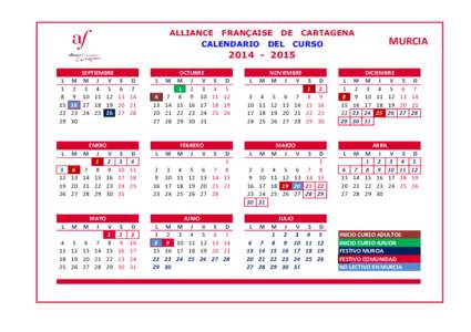 ALLIANCE FRANÇAISE DE CARTAGENA CALENDARIO DEL CURSO MURCIA[removed]