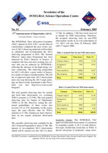 Newsletter of the INTEGRAL Science Operations Centre No. 14  February 2005