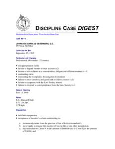 Discipline Case Digest Index  Law Society Home Page Case[removed]LAWRENCE CHARLES GREENBERG, Q.C.
