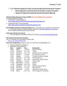 November 17, 2014   U of I Extension Regional & State Commercial Agriculture/Horticulture Programs   Illinois Agriculture and Horticulture Commodity & Industry Programs