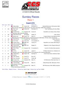 Official Results  Sunday Races Race 1 Expert GTO Place: Laps: Plate: Rider: