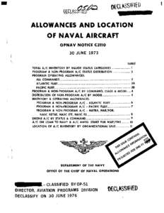 ALLOWANCES AND LOCATION OF NAVAL AIRCRAFT O P N A V NOTICE C3110 30 JUNE 1973 TABLE