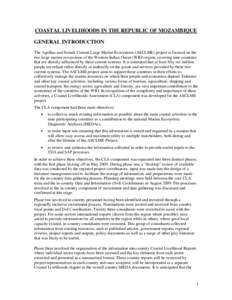COASTAL LIVELIHOODS IN THE REPUBLIC OF MOZAMBIQUE GENERAL INTRODUCTION The Agulhas and Somali Current Large Marine Ecosystems (ASCLME) project is focused on the two large marine ecosystems of the Western Indian Ocean (WI