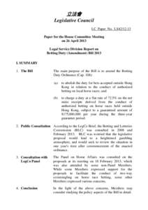 立法會 Legislative Council LC Paper No. LS42[removed]Paper for the House Committee Meeting on 26 April 2013 Legal Service Division Report on
