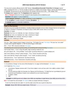 USE Errata-Questions[removed]docx  1 of 17 This document contains official errata for GMT Games’ Unconditional Surrender! World War 2 in Europe (original edition released[removed]The file includes corrections t