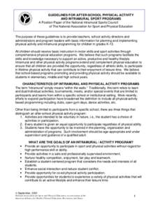 GUIDELINES FOR AFTER-SCHOOL PHYSICAL ACTIVITY AND INTRAMURAL SPORT PROGRAMS A Position Paper of the National Intramural Sports Council of The National Association for Sport and Physical Education The purpose of these gui