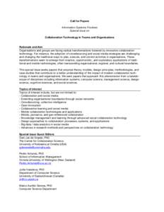 Call for Papers Information Systems Frontiers Special issue on Collaboration Technology in Teams and Organizations  Rationale and Aim