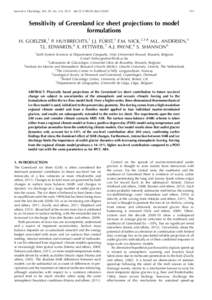 Journal of Glaciology, Vol. 59, No. 216, 2013 doi:[removed]2013JoG12J182  733 Sensitivity of Greenland ice sheet projections to model formulations