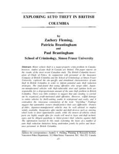 EXPLORING AUTO THEFT IN BRITISH COLUMBIA by  Zachery Fleming,