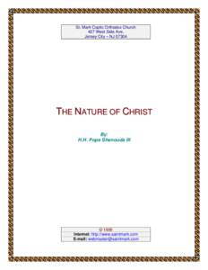 St. Mark Coptic Orthodox Church 427 West Side Ave, Jersey City – NJTHE NATURE OF CHRIST By: