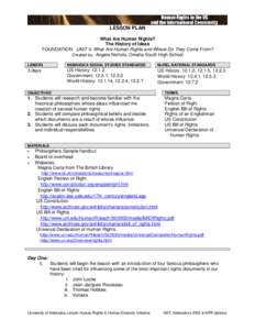 LESSON PLAN What Are Human Rights? The History of Ideas FOUNDATION: UNIT II. What Are Human Rights and Where Do They Come From? Created by: Angela Nichols, Omaha South High School LENGTH