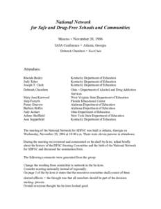 National Network for Safe and Drug-Free Schools and Communities Minutes - November 20, 1996 IASA Conference  - Atlanta, Georgia