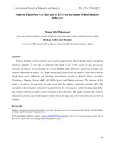 International Journal of Education and Research  Vol. 3 No. 5 May 2015 Outdoor Classroom Activities and its Effect on Secondary School Students Behaviors