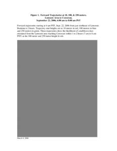 Figure 1. Forward Trajectories at 10, 100, & 250 meters, Lemoore Area to Corcoran, September 22, 2006, 6:00 am to 8:00 am PST Forward trajectories starting at 6 am PST, Sept. 22, 2006 from just northeast of Lemoore. Runt
