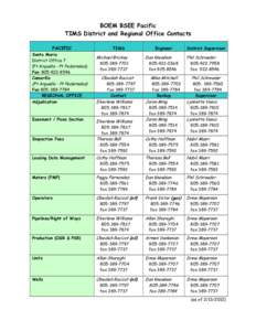 BOEM BSEE Pacific TIMS District and Regional Office Contacts PACIFIC Santa Maria District Office 7 (Pt Arguello - Pt Pedernales)
