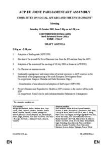 ACP-EU JOINT PARLIAMENTARY ASSEMBLY COMMITTEE ON SOCIAL AFFAIRS AND THE ENVIRONMENT1 Meeting Saturday 11 October 2003, from 2.30 p.m. to 5.30 p.m. AUDITORIUM DI ROMA (ADR) Small Rehearsal Room (SRR)