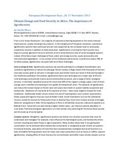 European Development Days , 26-27 November[removed]Climate Change and Food Security in Africa. The importance of Agroforestry By Cheikh Mbow: World Agroforestry Centre (ICRAF), United Nations Avenue, Gigiri 00100, P.O. Box