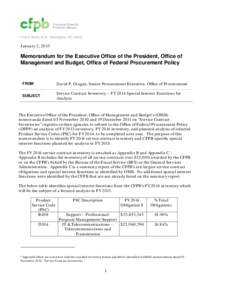 1700 G Street, N.W., Washington, DCJanuary 2, 2015 Memorandum for the Executive Office of the President, Office of Management and Budget, Office of Federal Procurement Policy