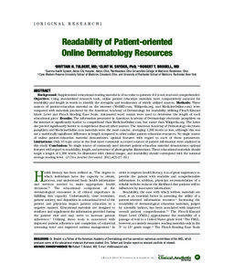 Flesch–Kincaid readability test / Readability / Knowledge / Automated Readability Index / Flesch / WebMD / Wikipedia / Health literacy / Online patient education / Readability tests / Science / World Wide Web