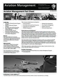Aviation Management  National Park Service U.S. Department of the Interior Branch of Aviation Management Division of Fire and Aviation