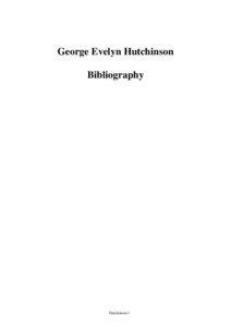 George Evelyn Hutchinson Bibliography