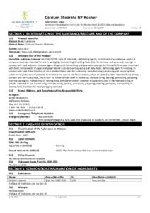 Calcium Stearate NF Kosher Safety Data Sheet according to Federal Register / Vol. 77, NoMonday, March 26, Rules and Regulations Revision Date: Supersedes: 