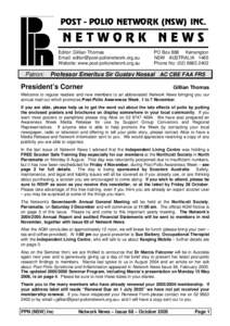 POST - POLIO NETWORK (NSW) INC.  NETWORK Editor: Gillian Thomas Email: [removed] Website: www.post-polionetwork.org.au