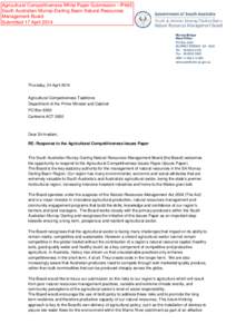 Agricultural Competitiveness White Paper Submission - IP465 South Australian Murray-Darling Basin Natural Resources Management Board Submitted 17 April 2014 Murray Bridge Head Office