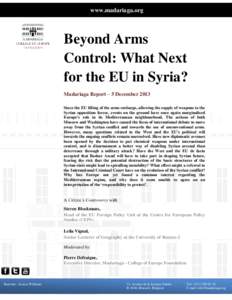 www.madariaga.org  Beyond Arms Control: What Next for the EU in Syria? Madariaga Report – 5 December 2013