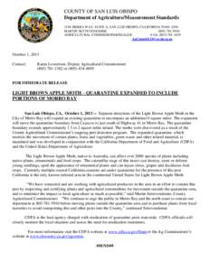 COUNTY OF SAN LUIS OBISPO Department of Agriculture/Measurement Standards 2156 SIERRA WAY, SUITE A, SAN LUIS OBISPO, CALIFORNIA[removed]MARTIN SETTEVENDEMIE[removed]AGRICULTURAL COMMISSIONER/SEALER