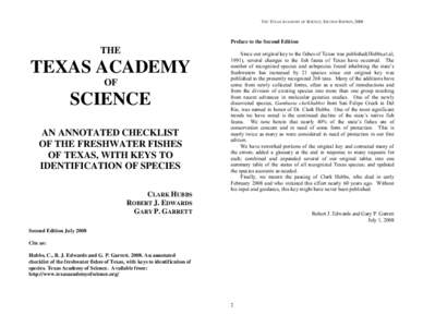 THE TEXAS ACADEMY OF SCIENCE, SECOND EDITION, 2008  Preface to the Second Edition THE