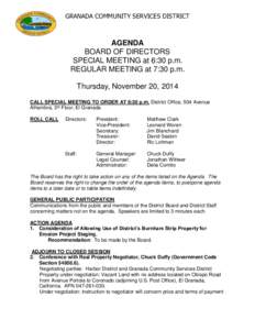 GRANADA COMMUNITY SERVICES DISTRICT  AGENDA BOARD OF DIRECTORS SPECIAL MEETING at 6:30 p.m. REGULAR MEETING at 7:30 p.m.