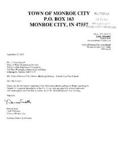 TOWN OF MONROE CITY (i! P.O. BOX 163 MONROE CITY, IN 47551EGULAJORY  OJ