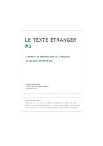 LLE TEXTE ÉTRANGER L #8 QQQL’INTIME ET LE POLITIQUE DANS LA LITTÉRATURE QQQ