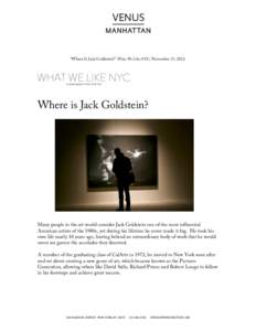    “Where Is Jack Goldstein?” What We Like NYC, November 15, 2012. Where is Jack Goldstein?