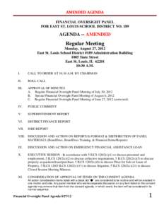 Financial Oversight Panel for East St. Louis School District 189 Meeting Agenda - August 27, 2012