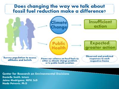 Center for Research on Environmental Decisions Danielle Smith, Intern Jaime Madrigano, MPH, ScD Nada Petrovic, Ph.D  