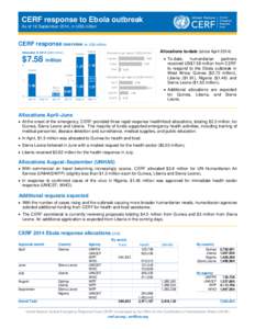 CERF response to Ebola outbreak As of 16 September 2014, in US$ million CERF response overview (in US$ million) Nigeria